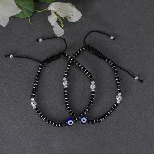 925 Sterling Silver Evil Eye Adjustable Anklets With Black Cord