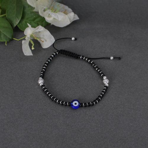 925 Sterling Silver Evil Eye Adjustable Anklets With Black Cord