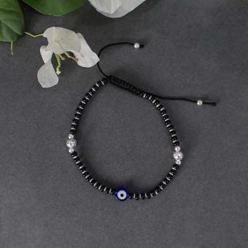 925 Sterling Silver Evil Eye Adjustable Anklets With Black Cord