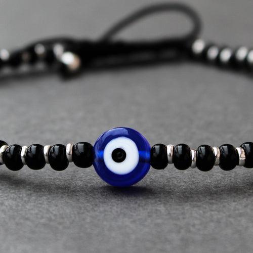 925 Sterling Silver Evil Eye Adjustable Anklets With Black Cord