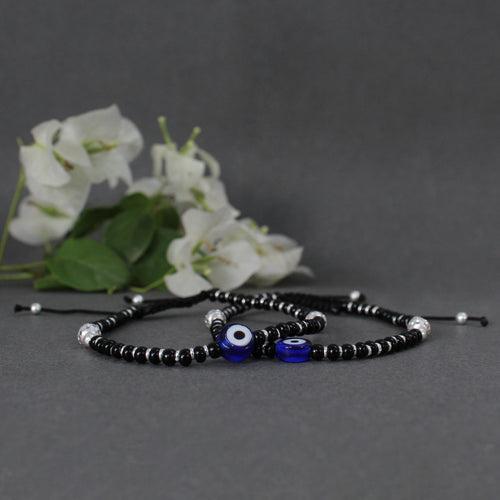 925 Sterling Silver Evil Eye Adjustable Anklets With Black Cord