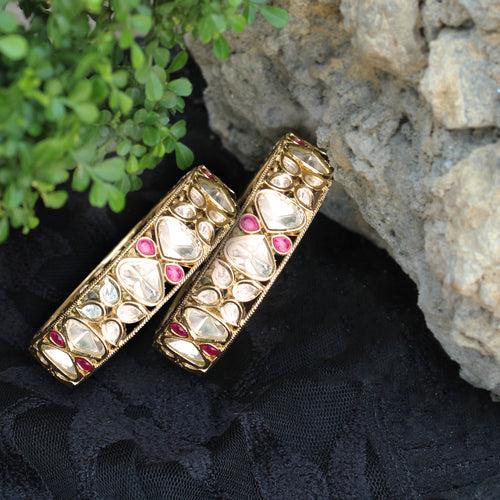 Blissful Bloom Kundan Openable Bangle - Set Of 2 Pieces