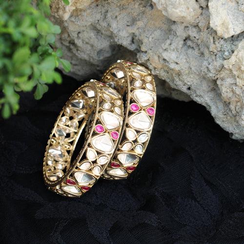 Blissful Bloom Kundan Openable Bangle - Set Of 2 Pieces