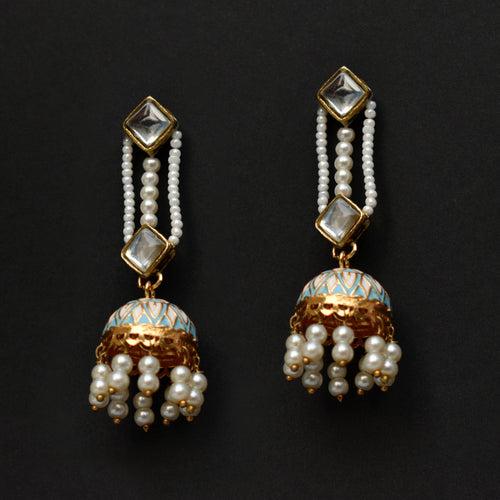 Kundan & Blue Jhumki Earrings