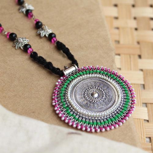 Oxidized Silver Pink & Green Long Haar