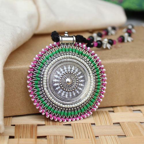 Oxidized Silver Pink & Green Long Haar