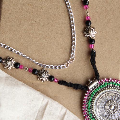 Oxidized Silver Pink & Green Long Haar