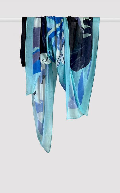 Ocean Blue Floral Large Scarf