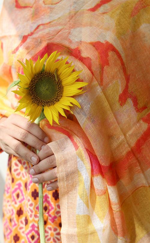 Peach Peony Linen Modal Stole