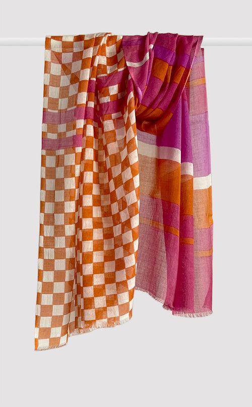 Rust Checks Wool Printed Stole