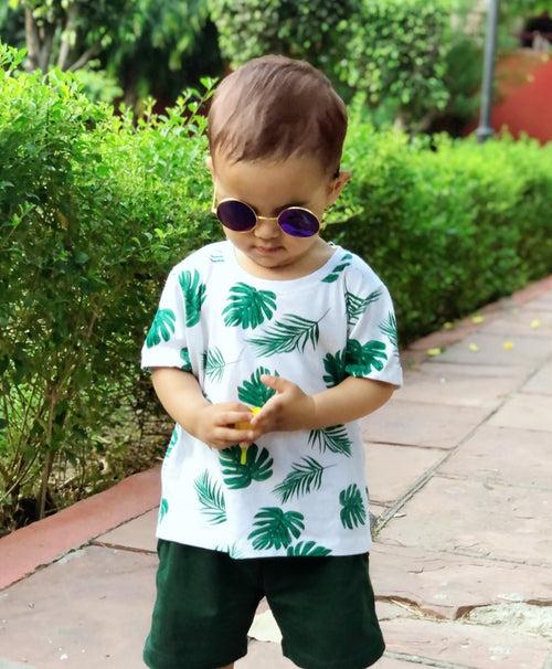 Green Leafs Print Half Sleeves T-Shirt & Shorts Set