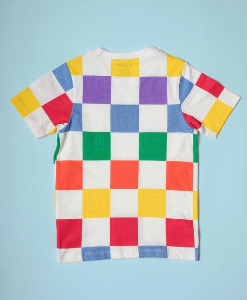 Colorful Checkered Pattern Half Sleeves T-Shirt & Shorts Set