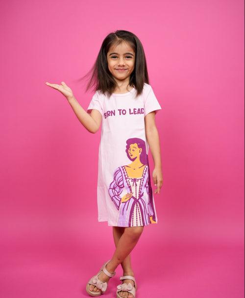 Born To Lead Print Girls T-Shirt Dress