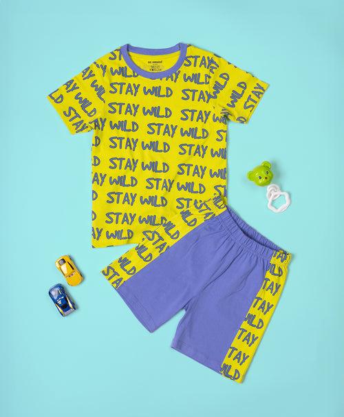 Stay Wild Pattern Half Sleeves T-Shirt & Shorts Set