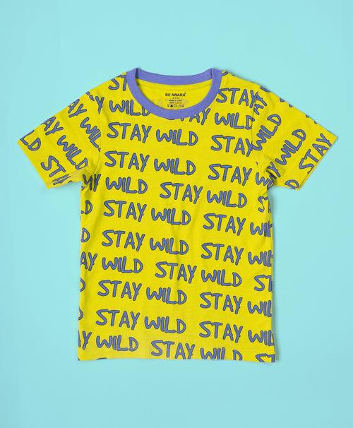 Stay Wild Pattern Half Sleeves T-Shirt & Shorts Set