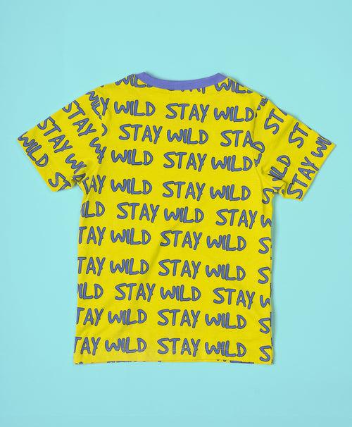 Stay Wild Pattern Half Sleeves T-Shirt & Shorts Set