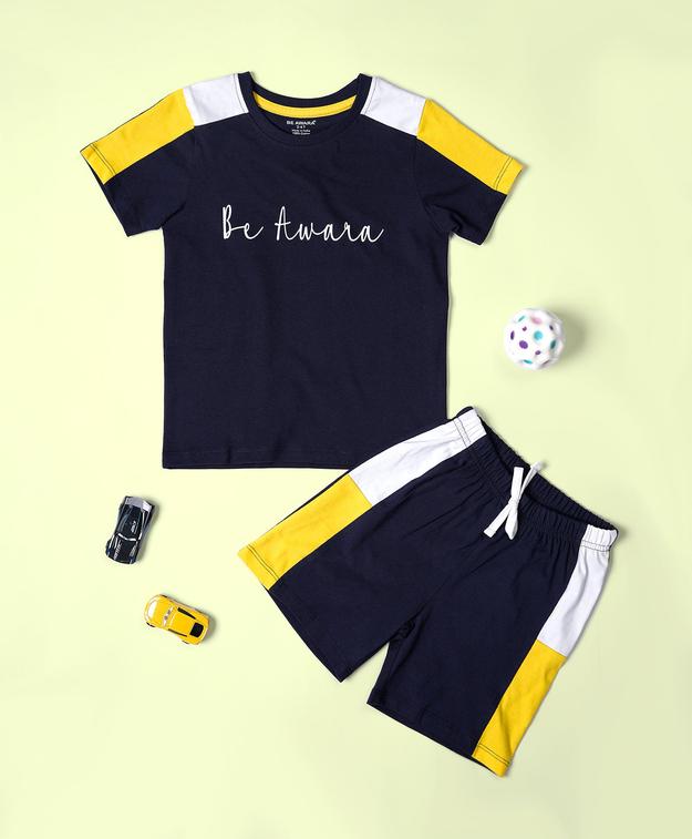 Boys Be Awara Cut & Sew Color Block Half Sleeves T-Shirt & Shorts Set