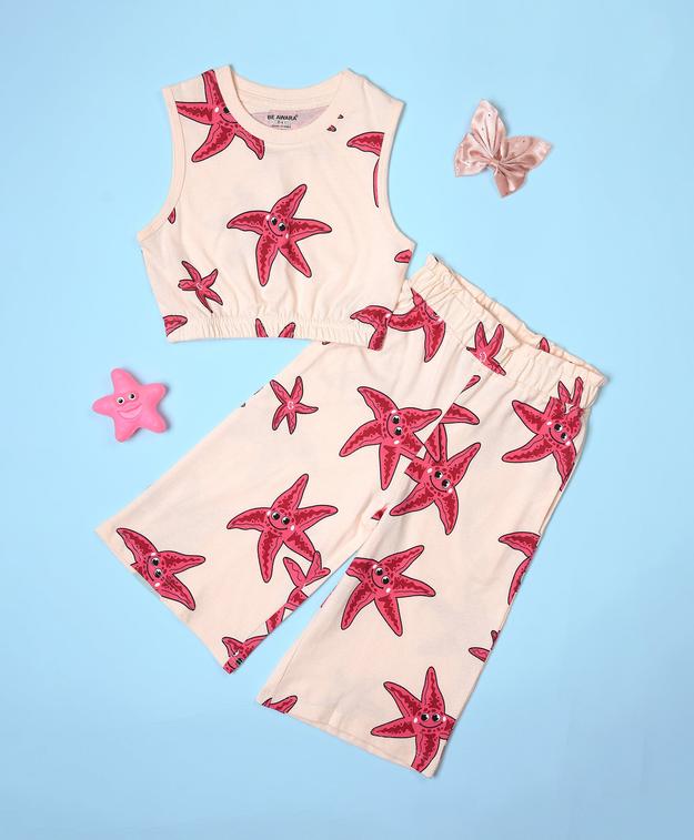 Girls Starfish Pattern Sleeveless Crop Top & Cullotes Set