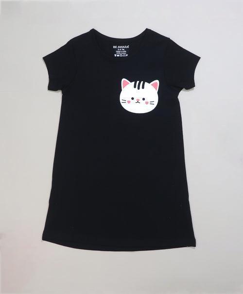 Meow Print Girls T-Shirt Dress