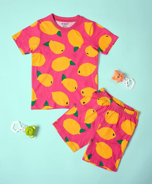 Mango Pattern Half Sleeves T-Shirt & Shorts Set