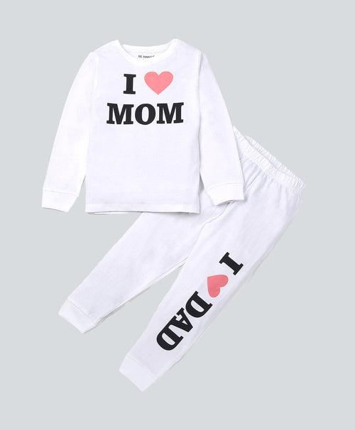 I Love Mom Full Sleeves T-Shirt & Pants Set