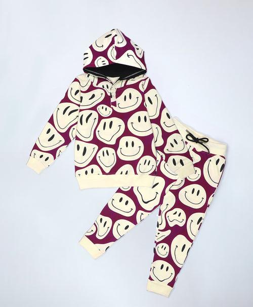 Smiley Pattern Kids Hoodie & Joggers Set