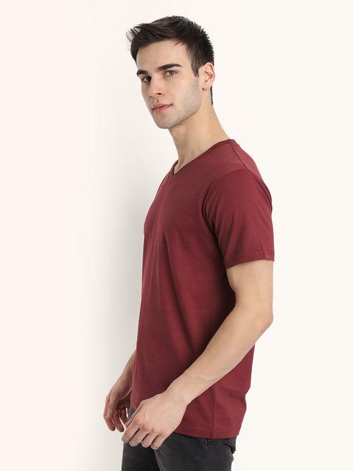 Maroon Half Sleeves V Neck T-Shirt