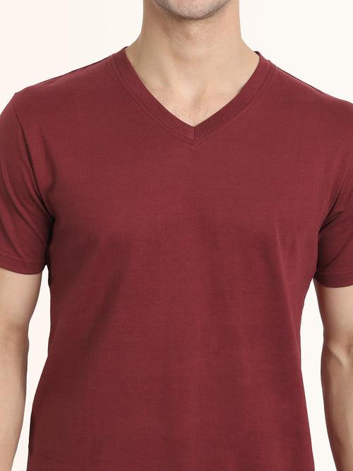 Maroon Half Sleeves V Neck T-Shirt