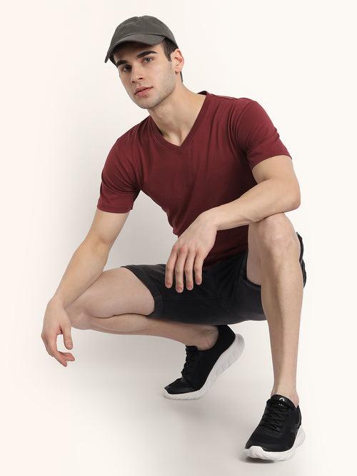 Maroon Half Sleeves V Neck T-Shirt