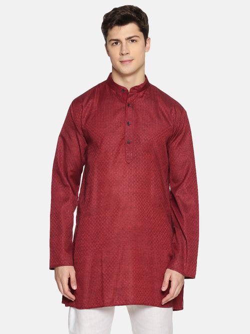 Maroon Cotton Woven Design Straight Kurta