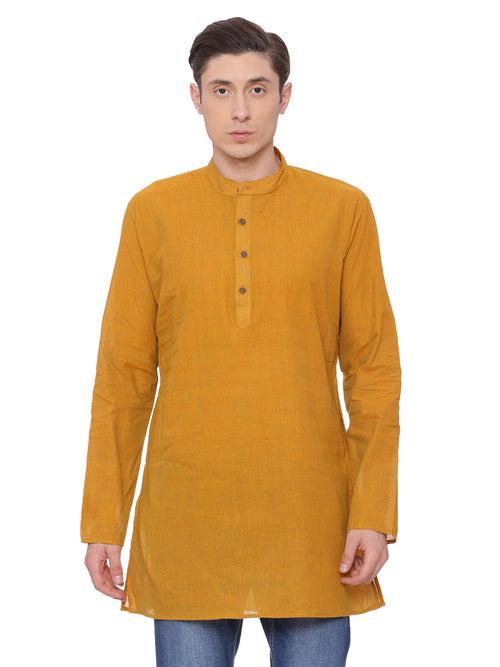 Mustard Cotton Solid Straight Short Kurta