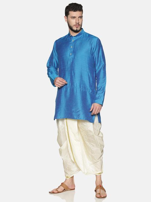 Blue Cotton Solid Kurta With Dhoti Pants