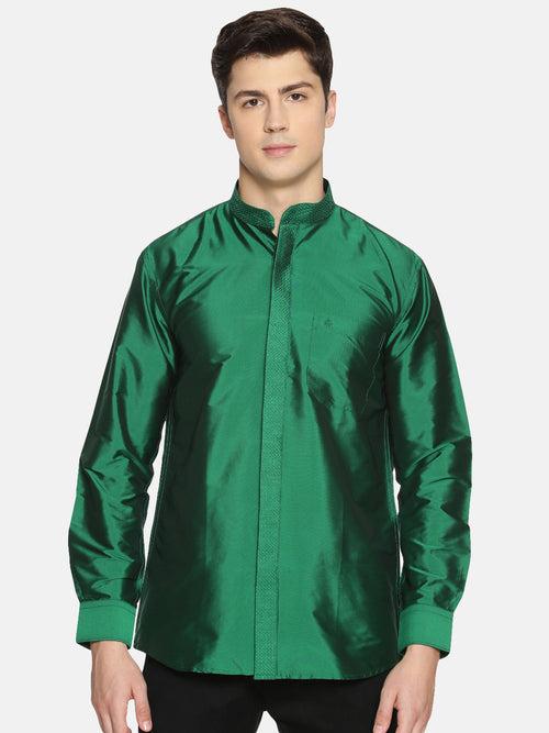 Green Polyester Slim Fit Solid Party Shirt