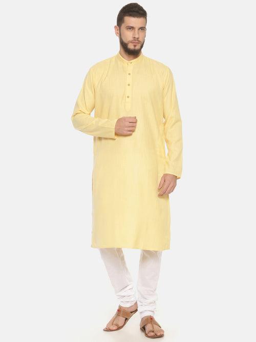 Yellow Cotton Solid Long Kurta