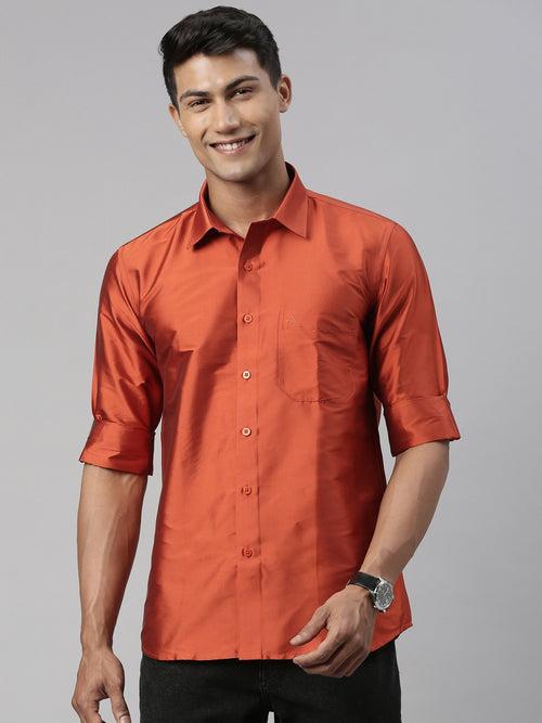 Tattva Mens Rust Colour Solid Party Shirt