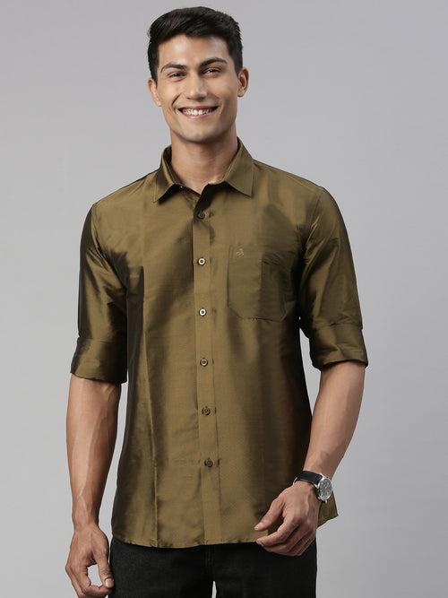 Tattva Olive Polyester Solid Party Shirt