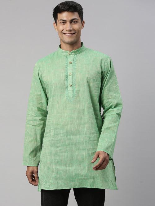 Green Cotton Straight Solid Cotton Kurta