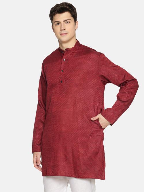 Maroon Cotton Woven Design Straight Kurta