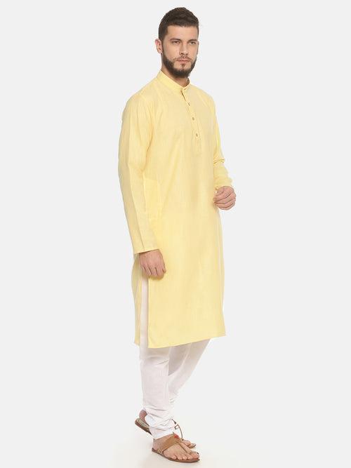 Yellow Cotton Solid Long Kurta