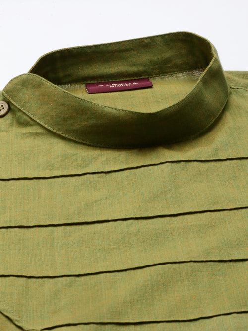 Tattva Green Cotton Straight Designing Cotton Kurta