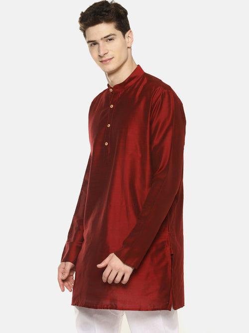 Maroon Cotton Solid Straight Short Kurta