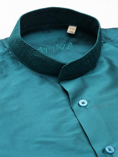 Sea Green Color Art Silk Slim Fit Solid Party Shirt