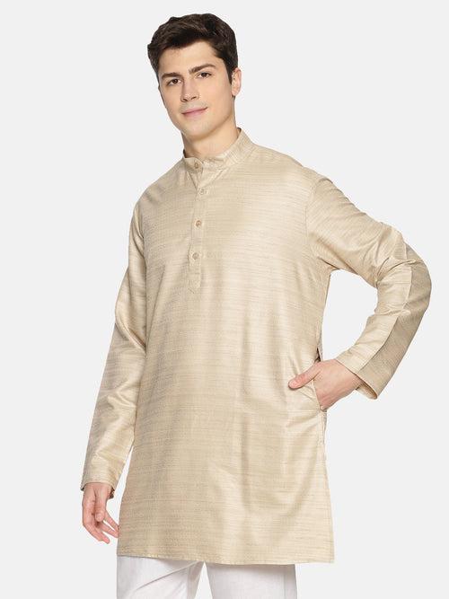 Beige Cotton Solid Straight Kurta