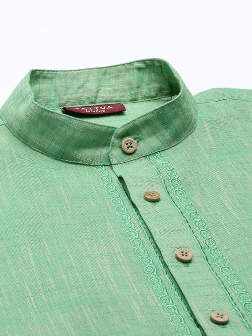 Green Cotton Straight Solid Cotton Kurta