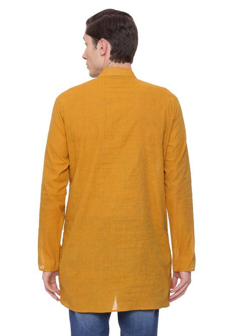 Mustard Cotton Solid Straight Short Kurta