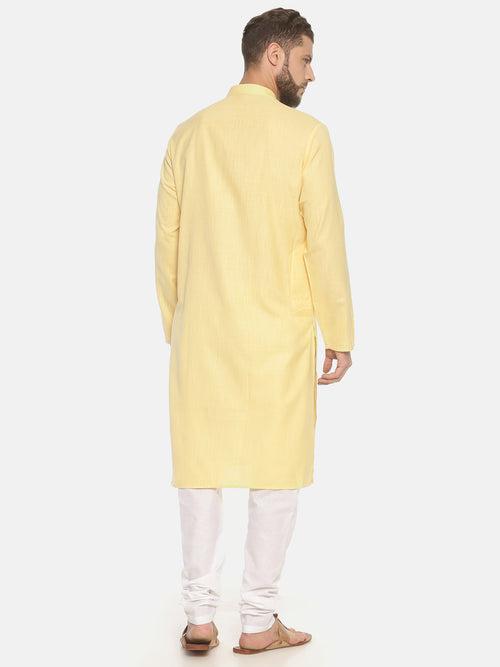 Yellow Cotton Solid Long Kurta