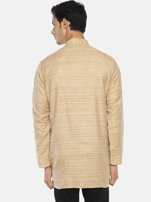 Beige Cotton Straight Solid Kurta