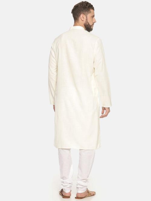 Cream-Colored Cotton Solid Long Kurta