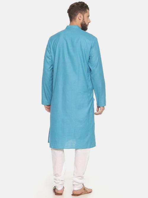 Sky Blue Cotton Kurta With Pyjamas