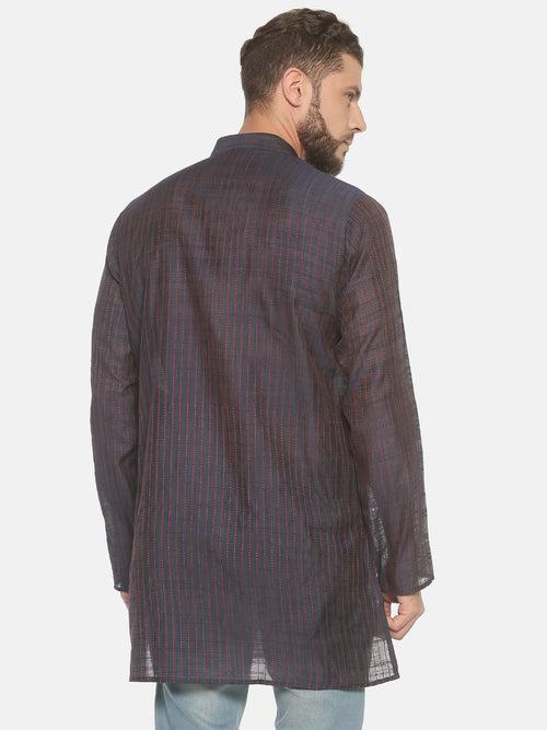 Brown Cotton Striped Straight Kurta